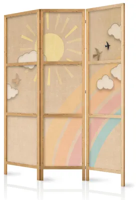 Produktbild von Muralo Japanischer PARAVENT 3-teilig Raumteiler klappbar PREMIUM-Vliesleinwand SONNE UND REGENBOGEN für Kinderzimmer 135cmx172cm
