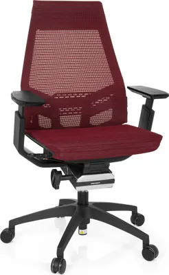Produktbild von hjh OFFICE Profi Bürostuhl GENIDIA SMART BLACK Ergonomischer Schreibtischstuhl mit Armlehnen Netzstoff Rot/Schwarz Drehstuhl für Büro, Zuhause