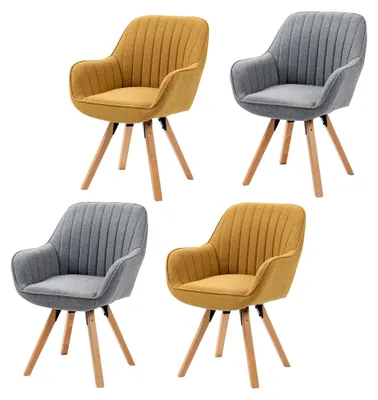 Produktbild von Drehbare Esszimmerstühle 4er Set Küchenstuhl Polsterstuhl mit Armlehne Sessel Schminkstuhl aus Stoff Massivholzbeine für Esszimmer Wohnzimmer Arbeitszimmer, Bunt