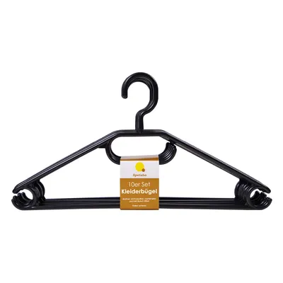 Produktbild von Kunststoff Kleiderbügel mit Hosenstange - schwarz / 10er Pack - Bügel für Jacken Hemanden Blusen mit Kawatten und Gürtel Halter