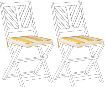Produktbild von BELIANI Sitzkissen für Gartenstuhl 2er Set Gelb / Weiß Stoffbezug mit Reißverschluss Bindebändern 34 x 37 cm Modern Streifenmuster Outdoor Ausstattung