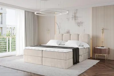 Produktbild von ALTDECOR Boxspringbett - NINA - 180x200  Beige Casablanca - Komplett-Set mit Bonell-Federkernmatratze und Topper, Polsterbett mit H3 Matratze und Bettkästen, Lattenrost, Bett mit Stauraum, Doppelbett, Boxbett