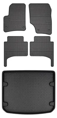 Image de Tapis en caoutchouc + bac de coffre pour Porsche Cayenne I 2002-2010 (coffre standard) – 5 pièces, noirs, sur mesure