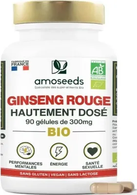 Image de Complément alimentaire Amoseeds Ginseng Rouge Hautement Dosé, 90 gélules