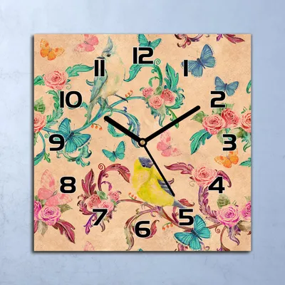 Produktbild von Wanduhr Echt-Glas-Küchenuhr Chinoiserie-Vögel Quarz Lautlos 30x30 Deko Bilder
