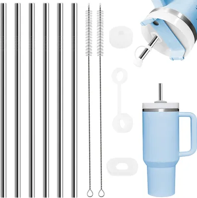 Productafbeelding van Metalen Rietjes - Herbruikbare Rietjes - Dranken Genieten - Inclusief Borstels - 6 Stuks - Zilver