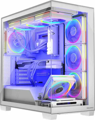 Produktbild von MODECOM Volcano Stellar ARGB 8F PC-Gehäuse, Weiß, Midi Tower, 8 ARGB Lüfter, Glas Seitenteil, Staubfilter, Kabelmanagement