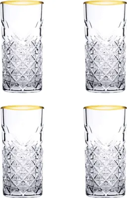 Obrázek produktu pro Pasabahce Nadčasová sada sklenic na pití, zlaté sklo, sada 4 dlouhých sklenic na pití, pro 4 osoby, elegantní křišťálový vzhled, broušené zlato