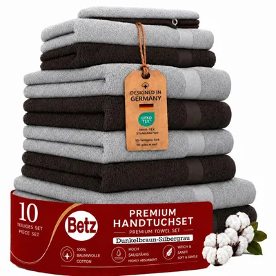Produktbild von Betz 10-tlg. Handtuch-Set PREMIUM 2 Duschtücher 4 Handtücher 2 Gästetücher 2 Waschhandschuhe Farbe: silbergrau & dunkelbraun