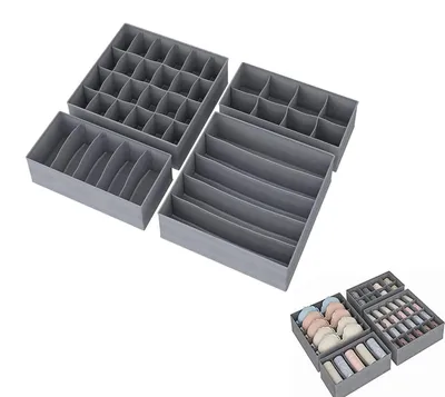 4er Set faltbare Stoff-Organizer für Schubladen, Grau, 32x32x10 cm