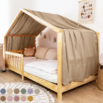 Produktbild von Hausbetthimmel aus Musselin - Hausbett Deko für Mädchen & Jungen