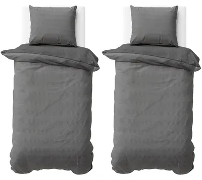 Produktbild von Seersucker Bettwäsche 155x200 cm Grau Anthrazit Wende Doubleface Mikrofaser Bettbezug 4 teilig