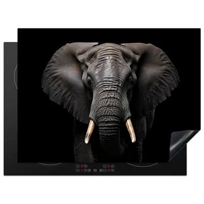 Produktbild von KitchenYeah© Herdabdeckplatte Elefant - Porträt - Schwarz - Tier , 71x52cm, Küche Deko, Glaskeramikkochfeld Herdabdeckung, Abdeckplatte fùr Kochfeld