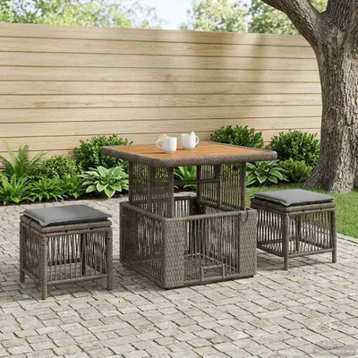 Image de Ensemble de jardin exclusif - Table et 3 chaises en résine tressée gris et gris foncé