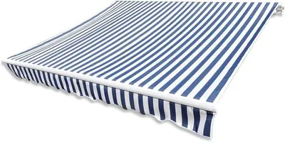 Produktbild von Markisenbespannung Terrassen-Sonnenschutz Wasserabweisend Markisestoff Markisentuch Ersatzstoff Markisevolant für Markise UV-beständig Canvas Blau & Weiß 4x3 m (ohne Rahmen)