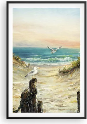 Produktbild von Gerahmtes Poster - Schwarzer Rahmen - Impressionismus Möwen Küste - 61x91,5 cm - Wand Bild - Wanddeko - Wandbilder - Kunstposter - Wandposter - Bilderrahmen - Bilder - Kunstdruck - P2BPA61x91-4602