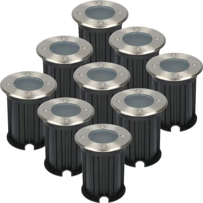 Image de HOFTRONIC - Set 9 lampes au sol LED encastrées rondes Ø12 cm GU10 IP67 acier inoxydable