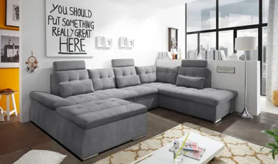 Produktbild von Couch Nalo Sofa Schlafcouch Bettsofa Schlafsofa Sofabett Wohnlandschaft ausziehbar dunkelgrau Ottomane rechts U-Form