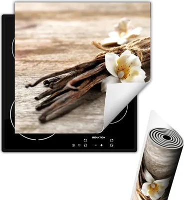 Obrázek produktu pro Kryt na varnou desku, kryt na sklokeramickou desku, 50 × 52 cm, protiskluzová rohož, srolovatelná, motiv květiny, dřevo
