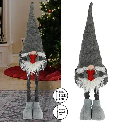 Produktbild von Wichtel "Udo" grau mit Teleskopbeinen max. H120cm Wichtelmännchen Weihnachtswichtel Zwerg Adventsdeko Weihnachtsdeko