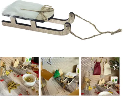 Produktbild von Oblique Unique Deko Schlitten aus Echtholz als Tischdeko Dekoration für Weihnachten Kinder zum Basteln - natur