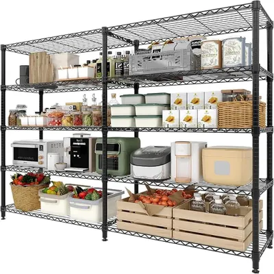 Immagine prodotto di Scaffale in metallo a 5 ripiani - Scaffale per carichi pesanti - Scaffale in rete metallica per garage, cucina, dispensa - Larghezza 35 cm