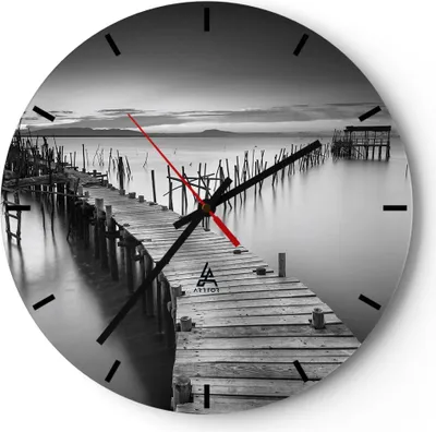 Produktbild von Wanduhr - Rund - Glasuhr - Meer Brücke Landschaft Natur - 40x40cm - Schleichendes Uhrwerk - Lautlos - zum Aufhängen bereit - Dekoration Modern - Wanddekoration aus Glas - C3AR40x40-3082