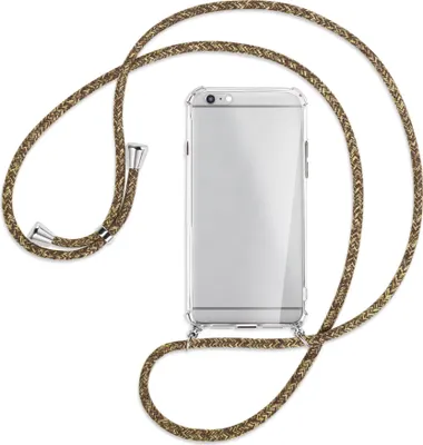 Produktbild von Handykette Backcover-Schutzhülle mit Band (Metall silberfarben) für Apple iPhone 6 Plus - braun+beige