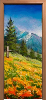 Produktbild von Türposter 80x200 cm Türaufkleber Türtapete Türfolie Klebefolie Blumen auf dem Bergfeld Landschaft