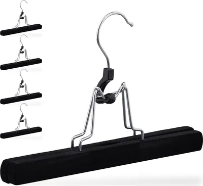 Produktbild von Relaxdays Hosenbügel 5er Set, Holz, schonender, rutschfester Samtbezug, Rockbügel, Hosenspanner, B: 25 cm, schwarz