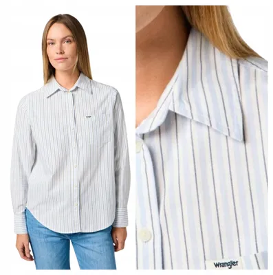 Produktbild von Wrangler | Damenbluse 1 Pkt Shirt hellblau elegant Baumwolle Hemd Größe M