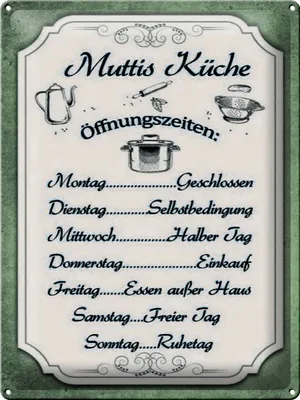 Produktbild von Blechschild Muttis Küche Öffnungszeiten, 40 x 30 cm, Blechschilder Spruch Küche Kochmütze
