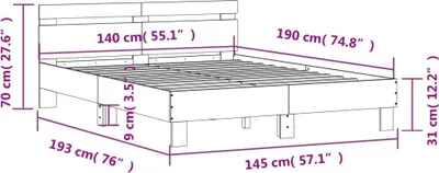 Produktbild von vidaXL Bettgestell mit Kopfteil Räuchereiche 140x190 cm Holzwerkstoff