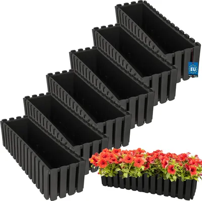 Image de KOTARBAU® Lot de 6 Jardinières Extérieure Plastique 58x18x16 cm Gris Pot de Fleur Rectangulaire Bac à Fleurs Jardinière Balcon Pot de Fleur Extérieur