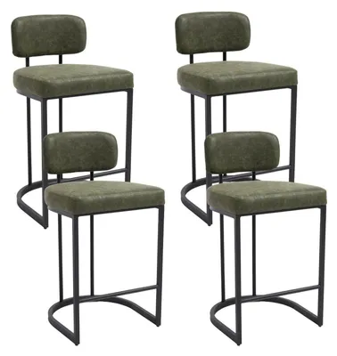 Produktbild von Barhocker 4er Set mit Fußstütze und Rückenlehne, 66 cm Sitzhöhe, Kunstleder Grün