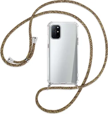 Produktbild von Handykette Backcover-Schutzhülle mit Band (Metall silberfarben) für OnePlus 8T - braun+beige