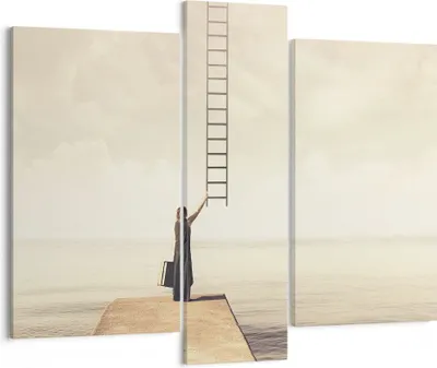 Produktbild von Bild auf Leinwand - Leinwandbild - 3 Teile - Symbol Frau Leiter - 95x80cm - Wand Bild - Wanddeko - Wandbilder - Leinwanddruck - Bilder - Wanddekoration - Leinwand bilder - Wandbild - CB95x80-4339