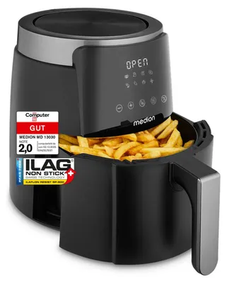 Produktbild von MEDION P40 L Heißluftfritteuse (4,7 Liter, Airfryer, 1500 Watt, einfache Bedienung, ölfreies Frittieren, 60 Min Timer, bis zu 200° C, Antihaft-Beschichtung, MD13030) schwarz