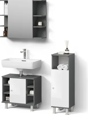 Produktbild von Badmöbel-Set Livinity Fucino Anthrazit 3 Teile, mit Midischrank, Model 52501