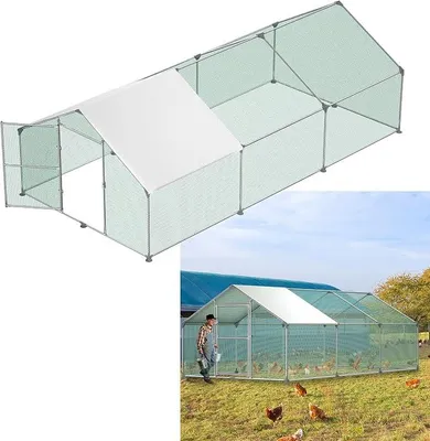 Imagen del producto de Corral para gallinas, gallinero con jaula, corral para gallinas con cerradura, gallinero de acero galvanizado con techo de sombra de PE, jaula para gallinas, animales pequeños, jaula para aves, 3x6x2 metros