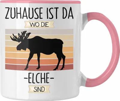 Produktbild von Trendation - Elche Tasse Geschenk Geschenkidee Lustiger Spruch Zuhause Ist Da Wo Die Elche Sind Kanada Schweden (Rosa)