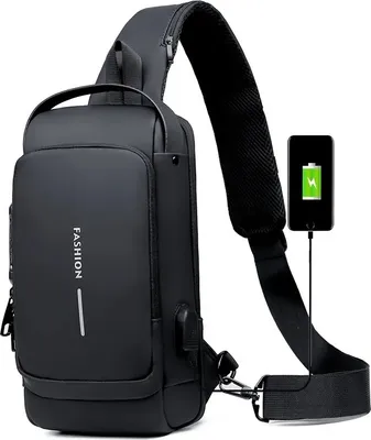 Obrázek produktu pro Taška přes rameno s USB nabíjením - Černá, proti krádeži KP25259