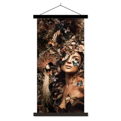 Produktbild von MuchoWow® Textilposter Luxus - Frau - Tiere - Schmetterlinge - Vögel 90x180 cm mit schwarzem Rahmen - Dekoration Wohnzimmer