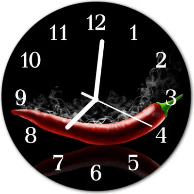 Produktbild von Glasuhr Wanduhr Küchenuhr Echt-Glas 30fi cm Chilischoten schwarz