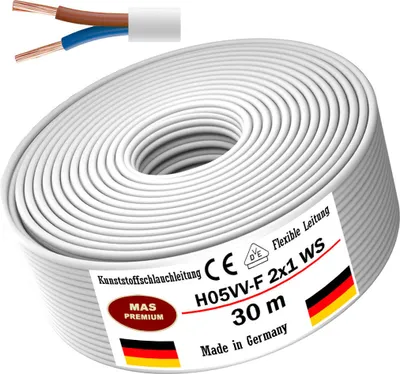 Produktbild von 30m Kunststoffschlauchleitung H05VV-F 2x1 Weiß Flexible Leitung Gerätekabel