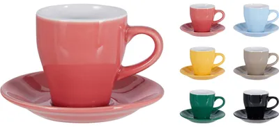 Produktbild von Excellent Houseware Kaffeetassen mit Untertasse - 6er-Set - Farbmix - 240 ml - Kaffeetassen - Kerami
