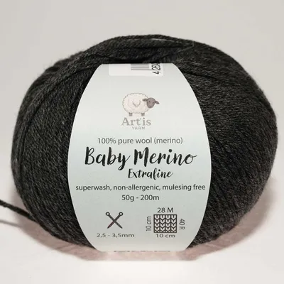 Immagine prodotto di Baby Merino Extrafine Art'is Yarn 100% Lana | Senza mulesing e superwash (50 g / 200 m) (901 grigio scuro melange)