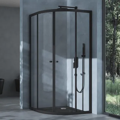 Image de doporro Cabine de Douche Montage Réversible Noir avec Portes Coulissantes Pare-Douche en Quart de Cercle 90x90x190 cm Verre Transparent Ravenna32K