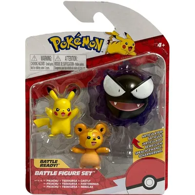 Produktbild von Pokémon Battle Figuren 3er-Pack Teddiursa, Pikachu #9, Nebulak 5 cm