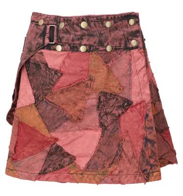 Produktbild von Kurzer Patchwork Elfen Wickelrock, Patchwork Rock, Vintage Rock - Rot, Damen, Baumwolle, Größe: S/M